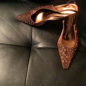 J Renee Satin Brown  WITH Beads & Sequin 3 inch Heels Sz 11w